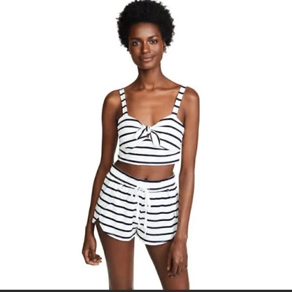 BB DAKOTA Black and White Striped Cropped Tie Front Top.Size S